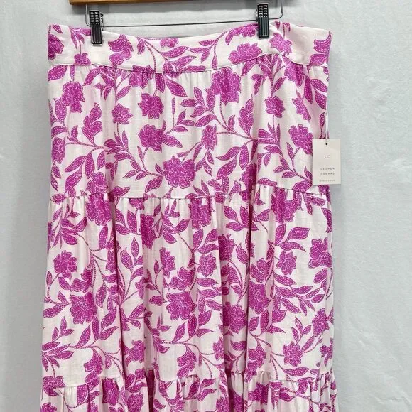 Lauren Conrad Tiered Midi Skirt Plus Size 2X Floral Pink Lined